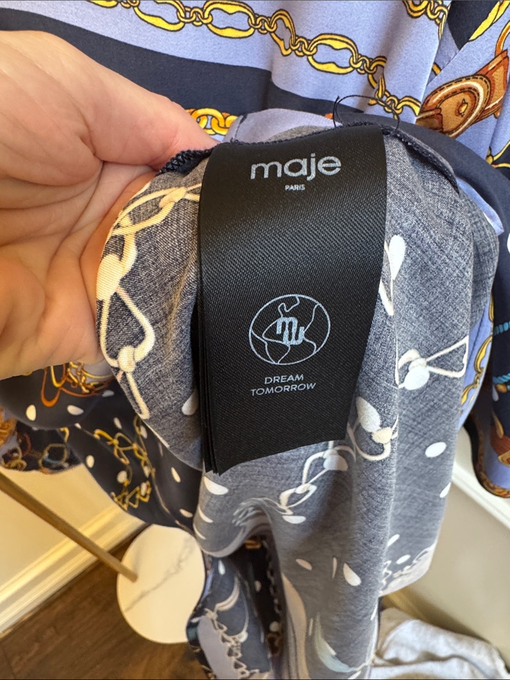 Maje Navy, Light Blue and Gold Chain-Print Button-Up Blouse - Picture 2 of 4